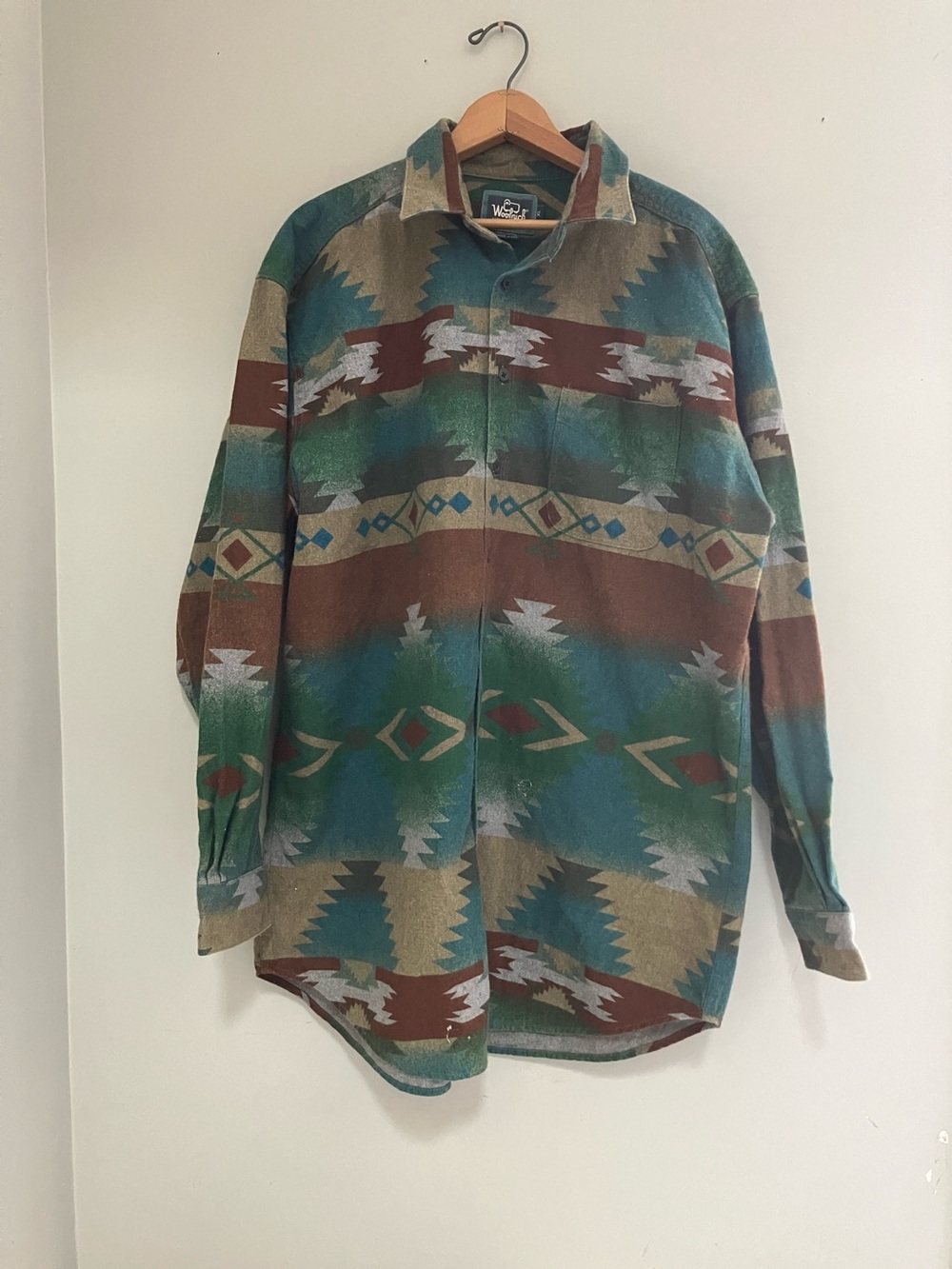 Vintage 90’s Woolrich Teal, Brown & Tan Southwestern Button-Up Shirt